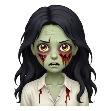 garota zumbi com cabelo preto ondulado longo blusa branca sem botões, lisa a blusa sticker