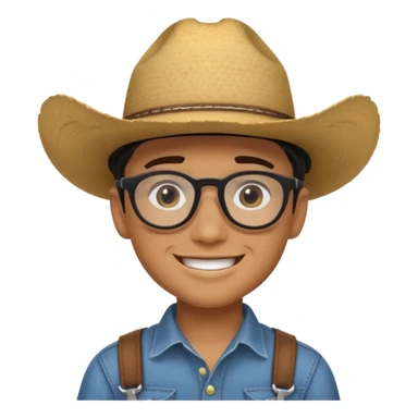 Smiling boy with cow boy hat . With chin strap and black glasses  sticker