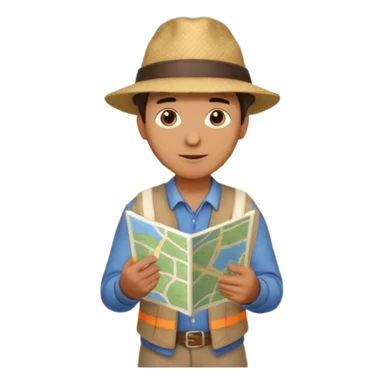 A man stands on a road with a map. There are 3 paths ahead. sticker