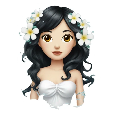 Pretty young Lady doll with black hair flowers in hair white dress surrounded by flowing water sticker