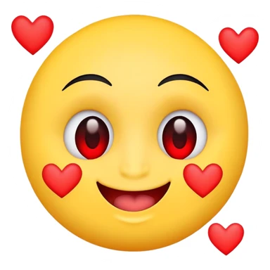 
A yellow circle face, eyes turned into red hearts, and a smiling mouth made of small black lines. There is no nose. sticker