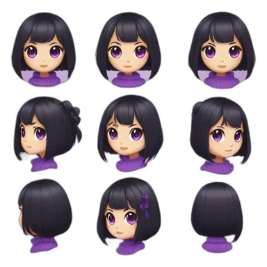 neko girl with heart black hair side swept bangs with shaved sides and back of head with purple eyes wearing a purple sweater sticker