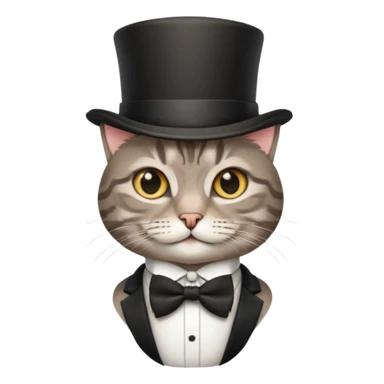 Grey tabby cat in top hat and bow tie sticker