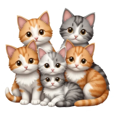 6 tiny kittens cuddling together all various different natural colours including grey and white, ginger and white, calico, grey, and brown tabby and white sticker