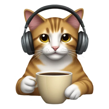 a cat with headphones drinking coffee sticker