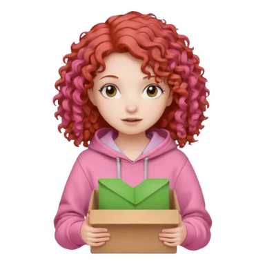 box carrier curly red haired pink hoodie girl  sticker
