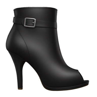 Realistic pair of black peep toe leather high heel bootie boots facing forward.  sticker