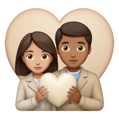 A couple with dark brown hair and mixed skin tone inside a white heart, wearing beige clothes sticker