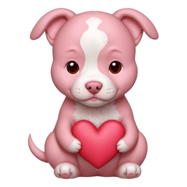 Pink pitbull puppy holding a heart sticker