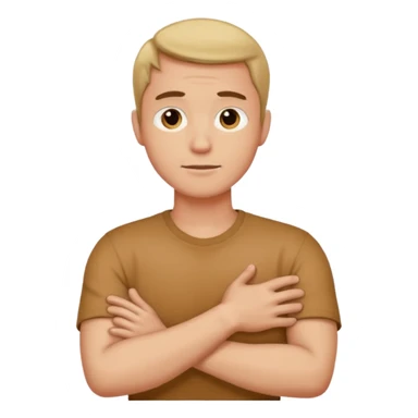 man crossing his arms holding his neck sticker