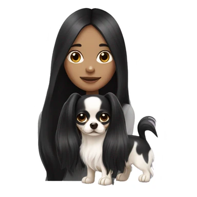 long black hair girl with white long haired Chihuahua. sticker