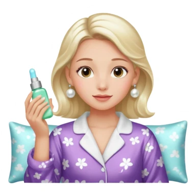 Clean girl aesthetic emoticons, apply skincare products, pearl earrings, glowing skin, pajamas, soft lighting sticker