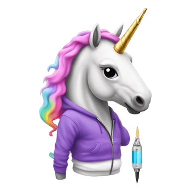 Unicorn wearing a hoodie with a vape pen sticker