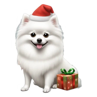 White dog Pomeranian spitz with Christmas decorations  sticker