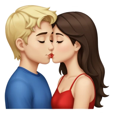 Blonde boy brunette girl kissing  sticker
