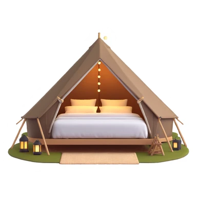 glamping luxury tent with string lights and comfortable bed sticker