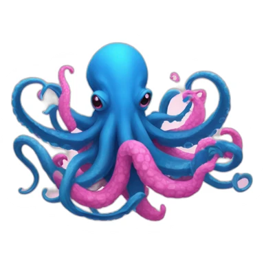 a blue kraken fighting  has another pink kraken sticker