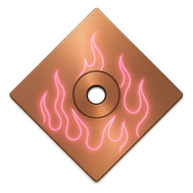A minimalist CD disc with subtle pink flames, glowing effect, variation 2, style: general, shape: diamond, color: copper sticker