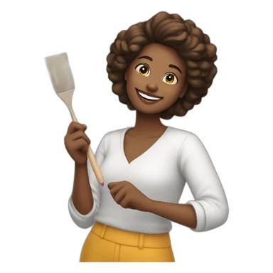 Mujer feliz pintando con un pincel en su mano derecha  sticker