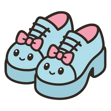 Make the shoes pastel blue with black and pink accents, kawaii style, no socks, no hearts, transparent background sticker