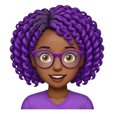 nerd emoji like with glasses showing only her 2 buck teeth but it’s a black girl with purple black curly hair sticker