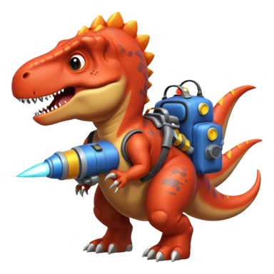 rocket-propelled dinosaur portrait, head and shoulders only, cute T-rex face, rocket pack visible behind shoulders, glowing thrusters, 3D cartoon, mobile game icon style, clean background, no text, no watermark sticker