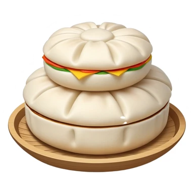 Steamed pork buns Baozi with visible pleated top, simplified emoji style with bold outlines and bright colors, cartoon style Northern Chinese breakfast staple sticker