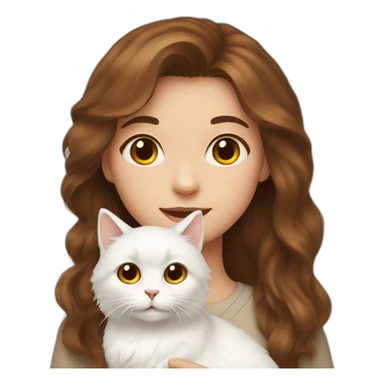 A brown-haired girl with white fluffy cat sticker
