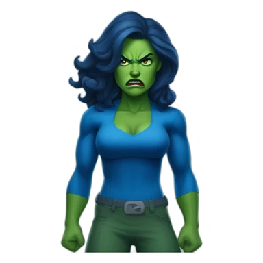 angry she-hulk wearing blue clothes sticker