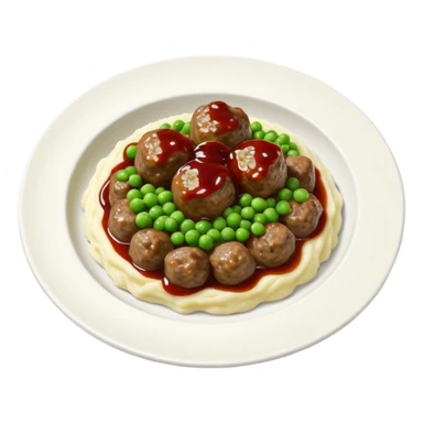 swedish ikea meatballs with mashed potatoes peas and jam sticker