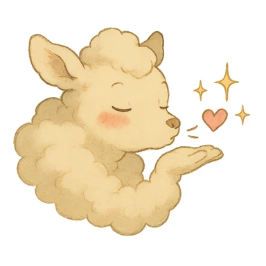 vanilla-colored cloud doe blowing a kiss with sparkles and rosy cheeks, soft and dreamy Ghibli style sticker