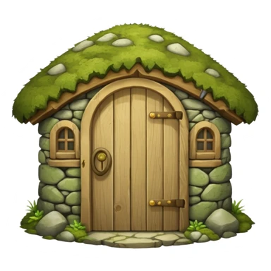 Round stone hut with wooden door.




 sticker
