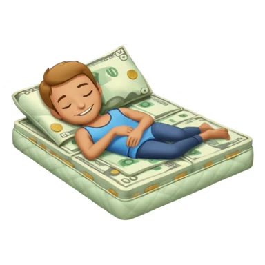happy person napping on mattress of money sticker