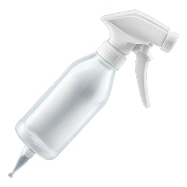 A close-up of a transparent plastic spray bottle with a distinct white trigger handle and a long, thin stainless steel nozzle (about 5 inches in length) protruding from the front, designed for precise spraying. sticker