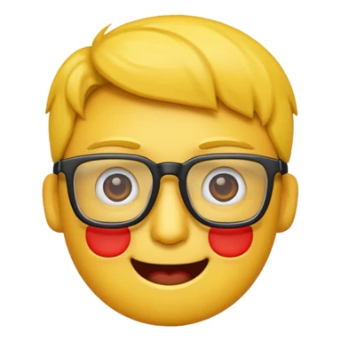 Créer un emoji nerd le perso doit être une tête basique d'emoji jaune avec une grosse paire de lunettes rectangulaires noires 3 boutons sur chaque joue et une dent qui dépasse  sticker