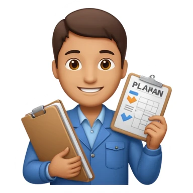 create a realistic emoji showing logistic person with a plan in his hands sticker