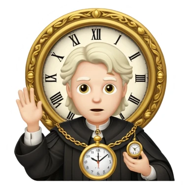 a 1600s judge with a hurried expression holding a clock that ticks VERY FAST  sticker