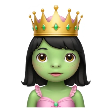 frog with black hair and short bangs with a crown pink bow and pink princess dress sticker