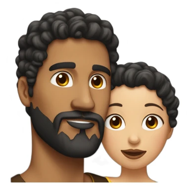 Brown man with a smooth black hair cut fade and a black beard kissing a White woman with long brown curly hair sticker