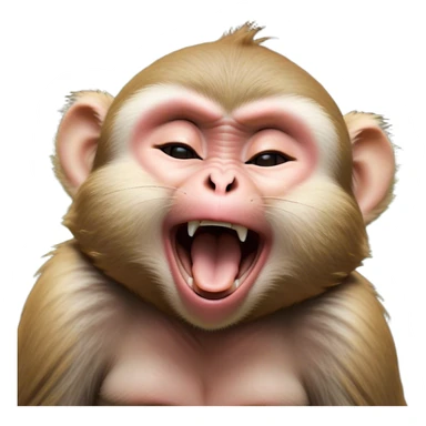 Cinematic Cute Yawning Macaque Portrait Emoji, Head tilted slightly with a dramatic, wide-open yawn, showcasing a gently textured face with half-closed, sleepy eyes and an open, relaxed mouth, Simplified yet irresistibly adorable features, highly detailed, glowing with a soft, cozy glow, high shine, relaxed yet expressive, stylized with a dash of whimsical charm, soft glowing outline, capturing the essence of a drowsy yet affectionate primate that appears ready to stretch out for a nap! sticker