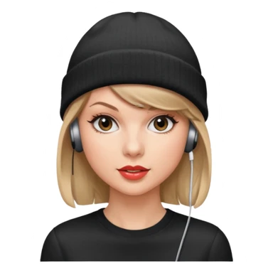taylor swift wearing beanie, wearing wired earphones sticker
