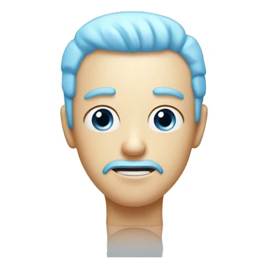 A face with small, open eyes, open frown, raised eyebrows, and a pale blue forehead, as if experiencing a cold flash. Samsung’s design shows upper teeth and tongue. exaggerated sticker
