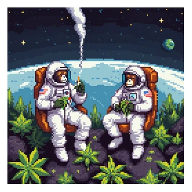 group of apes in astronaut suits floating in space smoking weed sticker