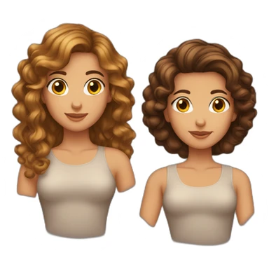 Four girls emoji, tanned skin, brown hair. Short hair, long hair, curly hair and voluminous hair sticker