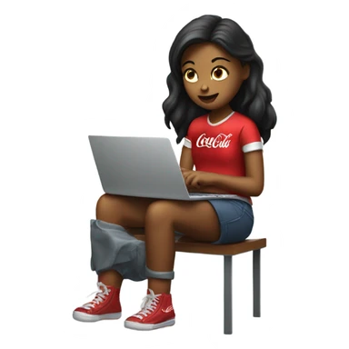 tired girl with laptop drinking coca-cola sticker