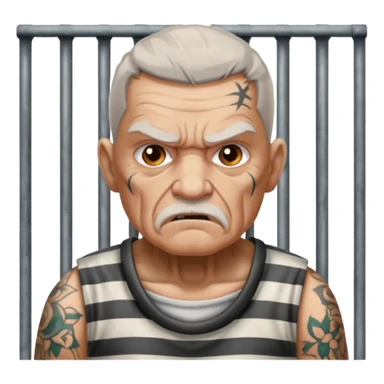 angry tattooed old male prisoner with prison cell bg sticker