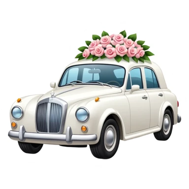 Luxury car with wedding decorations, on the side sticker