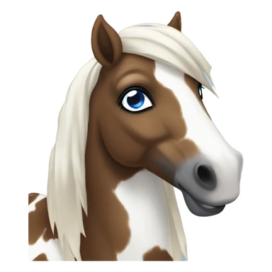 Brown and white spotted pony with black hair and blue eye sticker