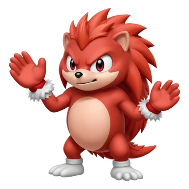 Sonic the hedgehogs friend knuckles a red animal with peach arms and white mittens, he’s a echidna with red eyes sticker