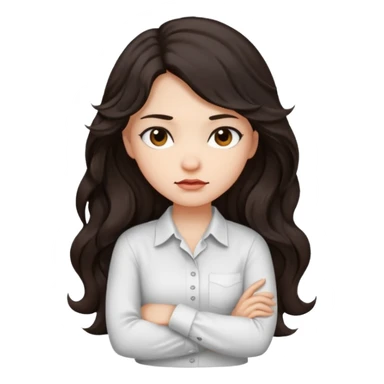 girl dark long wavy hair crossing her arms with slight pout sticker